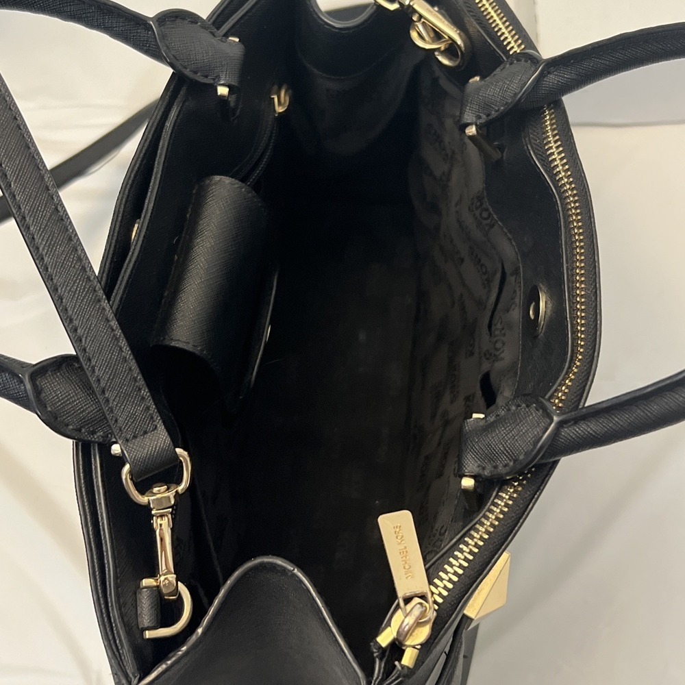 Michael Kors Karla Medium Saffiano Leather‎ Satchel Bag Black Gold 13 X 10 X 5 - Picture 4 of 11
